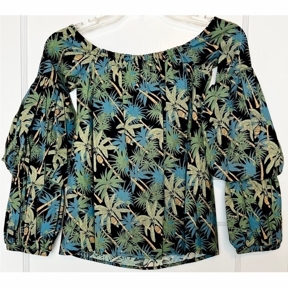 NWT PETERSYN 70s Off Shoulder Dark Tropical Renaissance Puffed Long Sleeve Top S - Picture 4 of 8